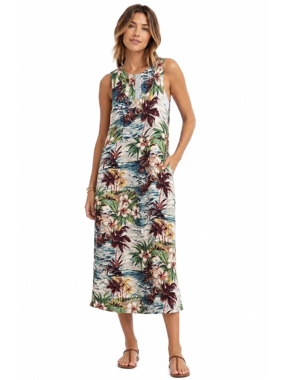 Vintage Hilo Hattie Hawaii Tropical Palm Tree Floral Tank Dress Size 4 Sun Dress